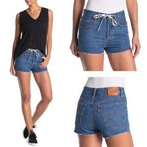 NWT LEVI'S 501 High Rise Logo Drawstring Button Fly Denim Short Sz 32
